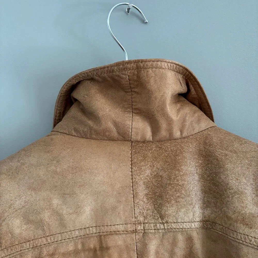 Vintage 80s Brown Paper bag Leather Jacket - Picture 12 of 14